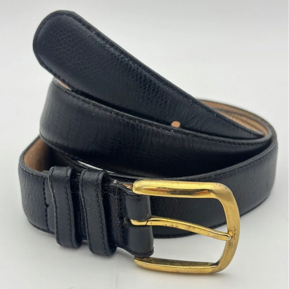 VINTAGE L'AIGLON Black Leather Belt Gold Brass Buckle‎ Office Work Mens 40 / 109